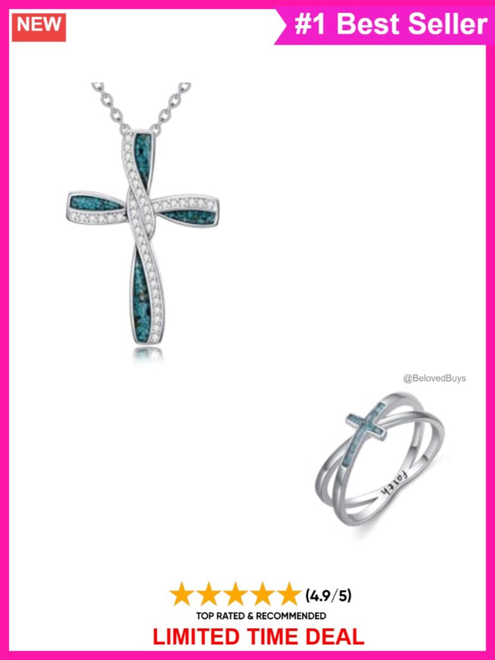 925 Sterling Silver Turquoise Cross Infinity Necklace Christian Gift